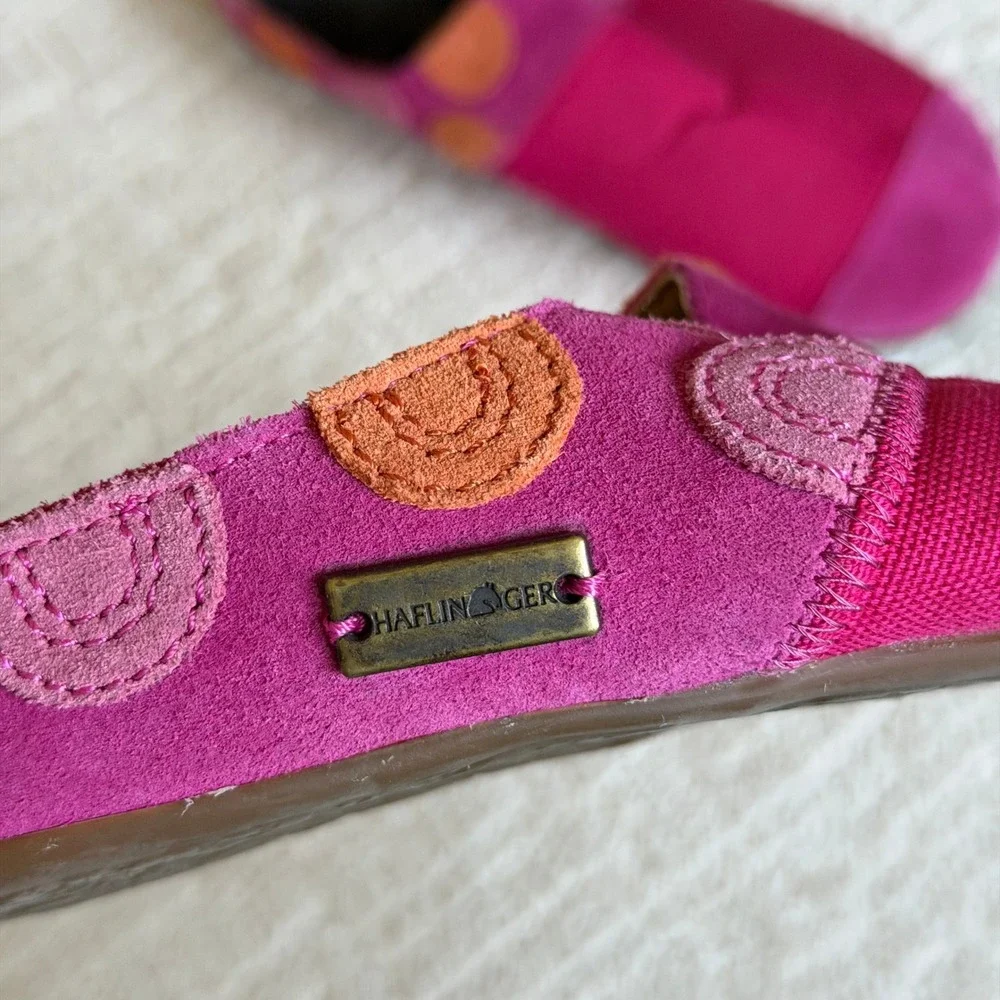 Haflinger Pink Suede Felt Dots Canvas Slip On Loafers Slippers Size 40 9/9.5 US